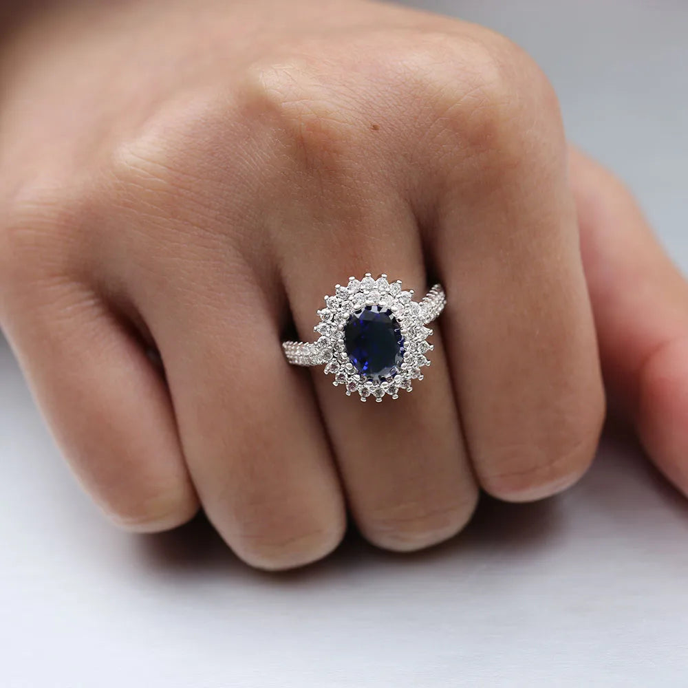Blue Sapphire Halo Ring