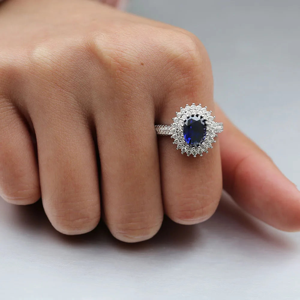 Blue Sapphire Halo Ring