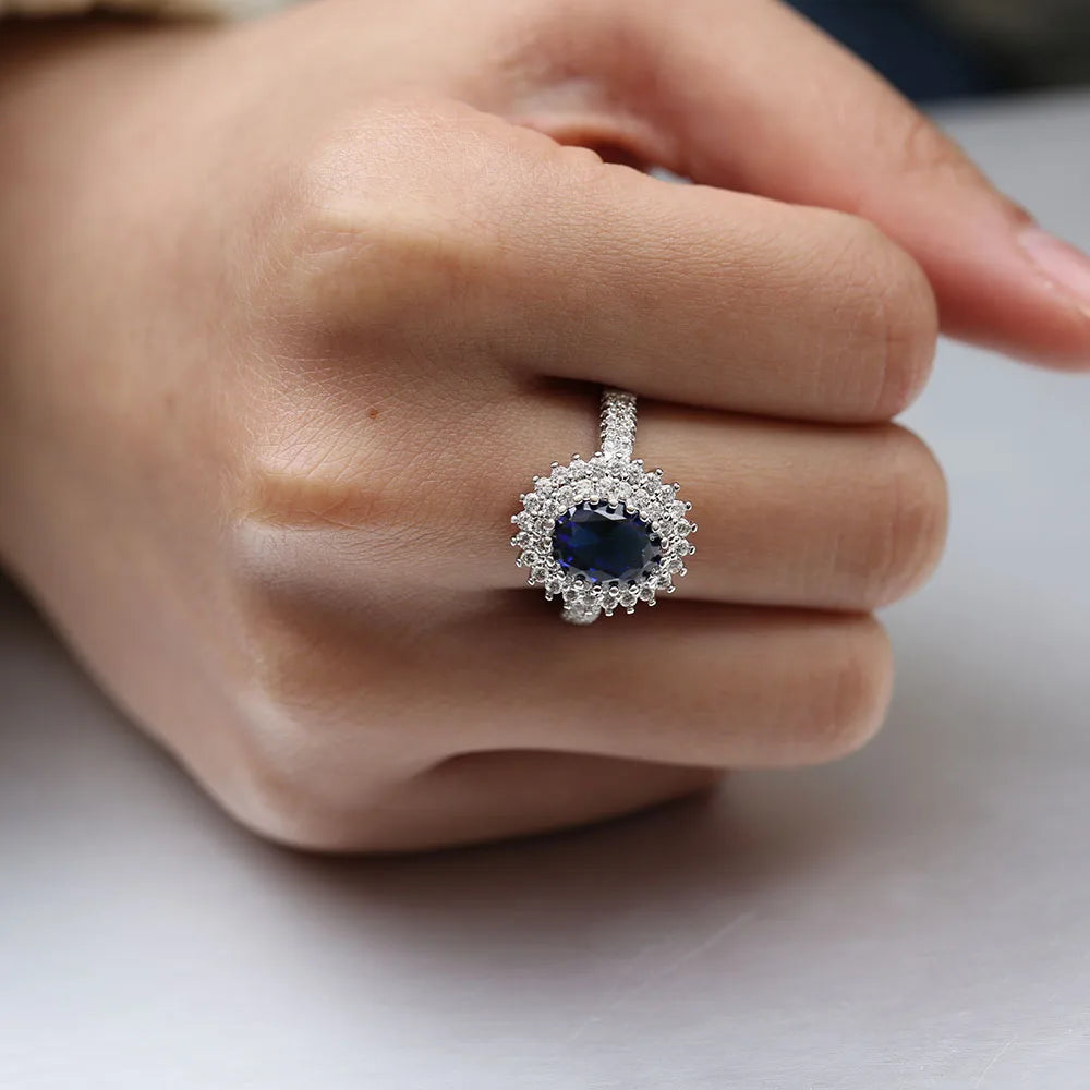 Blue Sapphire Halo Ring
