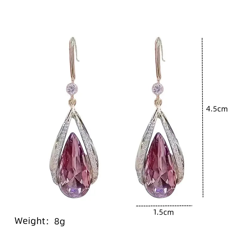 Elegant Blue Crystal Long-Drop Earrings