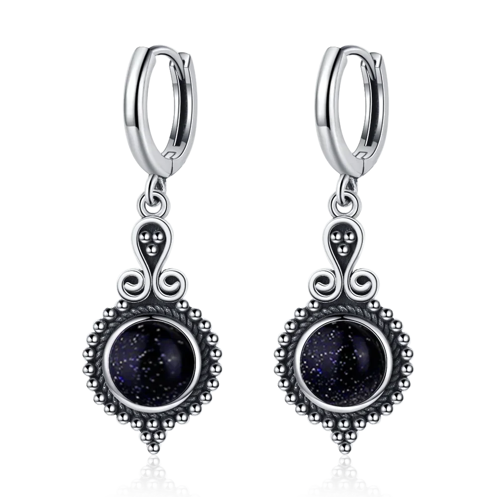 Vintage Blue Gemstone Dangle Earrings