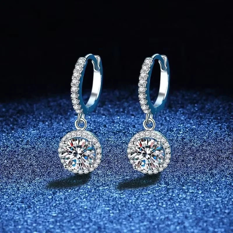 Sparkling Round Halo Dangle Earrings