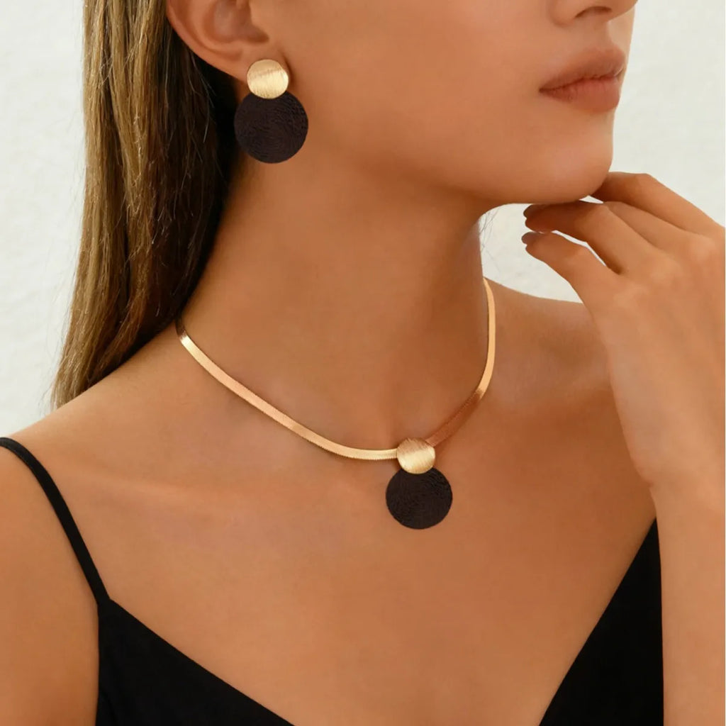 Modern Noir Disc Necklace and Earrings