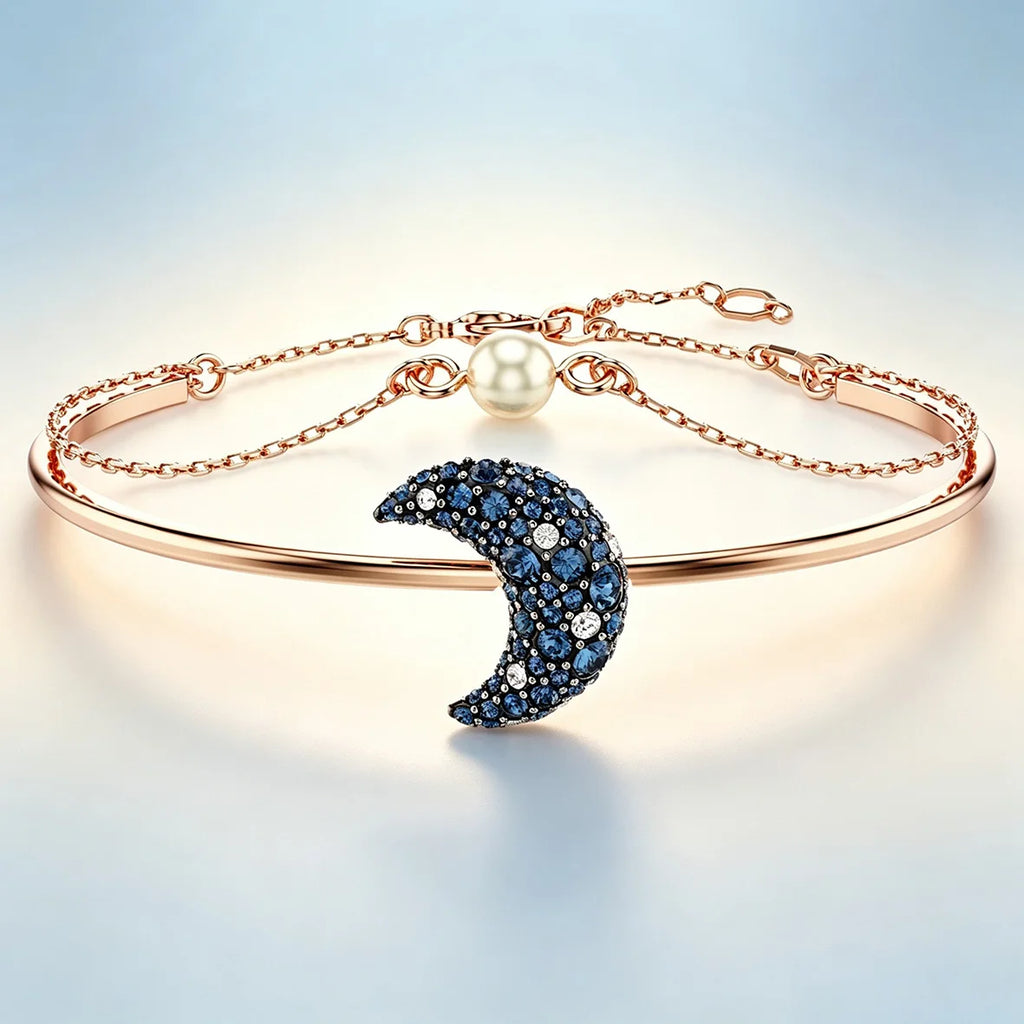 Trendy Dainty Flower Disc Moon Zircon Bracelet, Multi‑Color Adjustable Slider Stackable Wrist Bracelet Fashion Jewellery