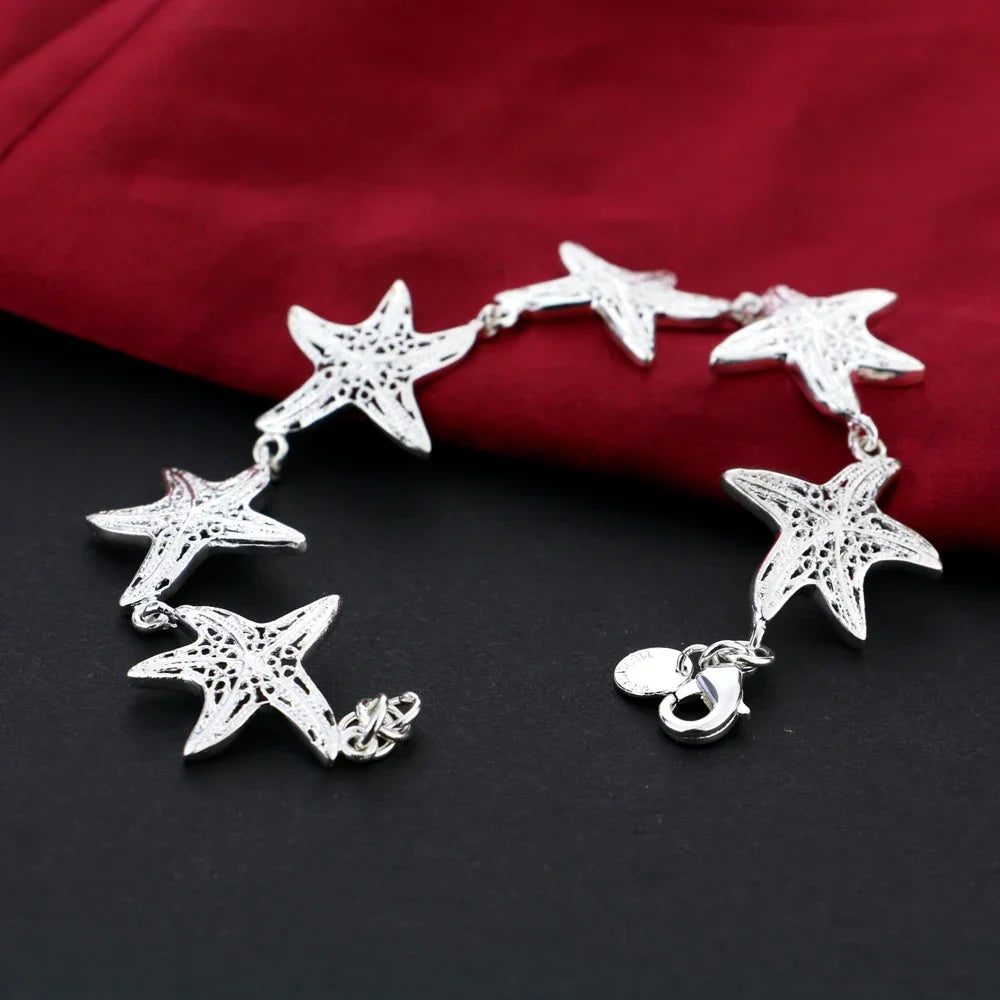 Charm 925 Sterling Silver Bracelets for Women six starfish Chain Fashion Wedding Party Christmas Gifts lady fine Jewelry