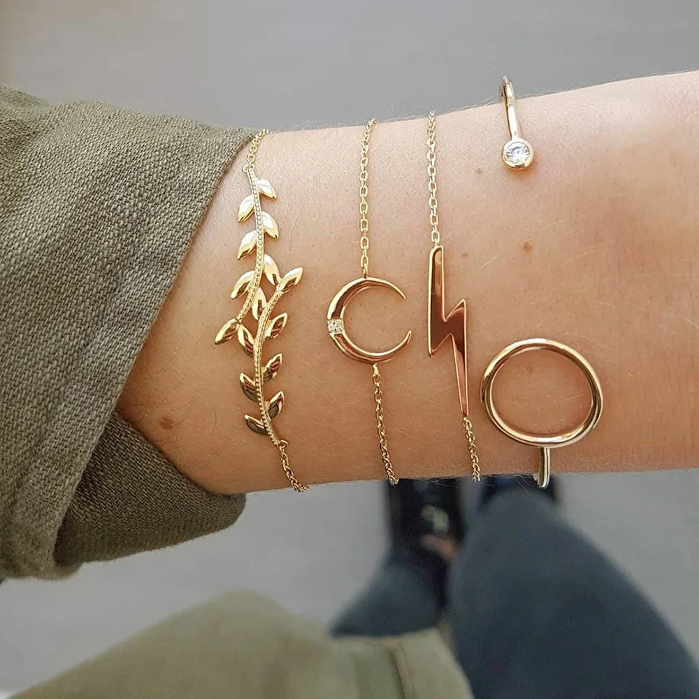 Gold Color Snake Chain Bracelet Set For Women Minimalist Twisted Rope Bangle Girl Fashion Party Jewelry Accessories