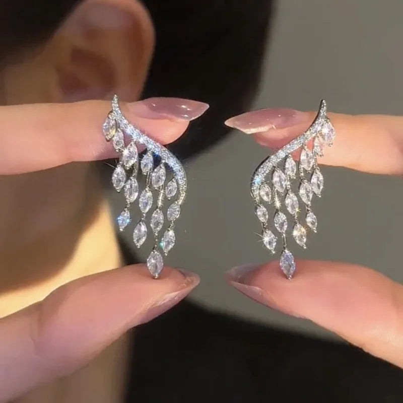 Fashion Luxury Geometric Dangle Drop Earrings for Women Wedding Party Jewelry Accessories Gorgeous Cubic Zirconia Bridal Brincos