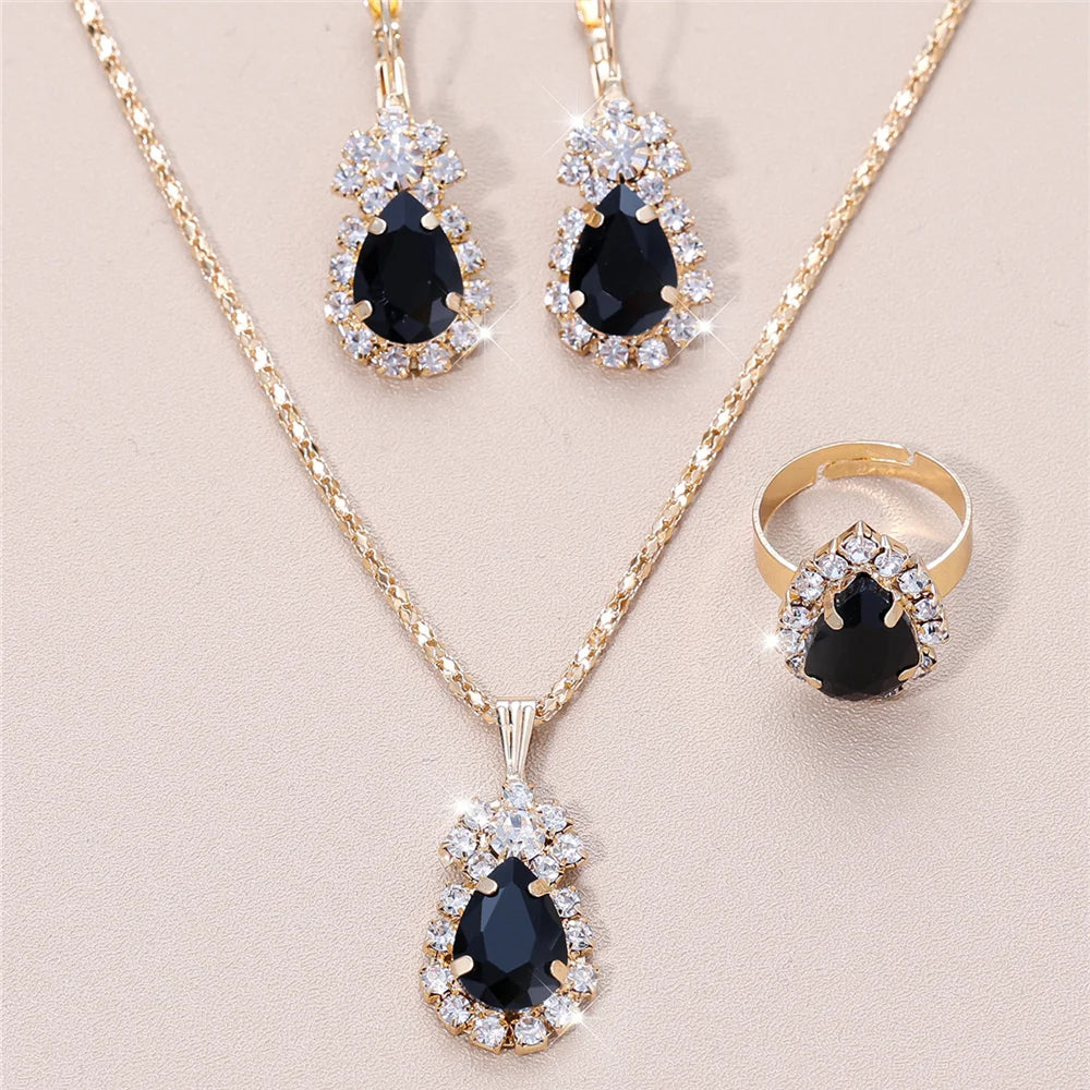 Luxury Female Women Blue Water Drop Wedding Jewelry Set