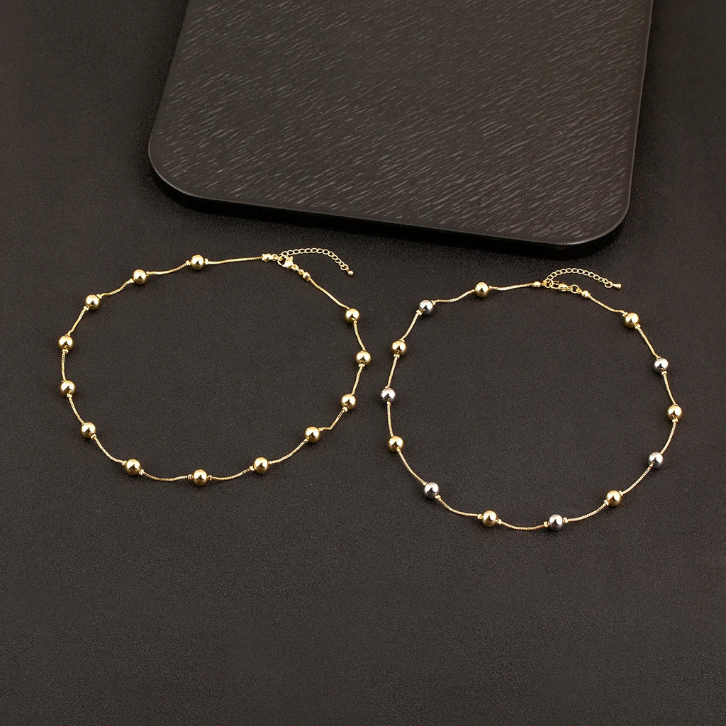 Nidin Simple Fashion Round Beads Necklace For Women Girls OL Style Copper Clavicle Chain Jewelry Accessories Birthday Party Gift