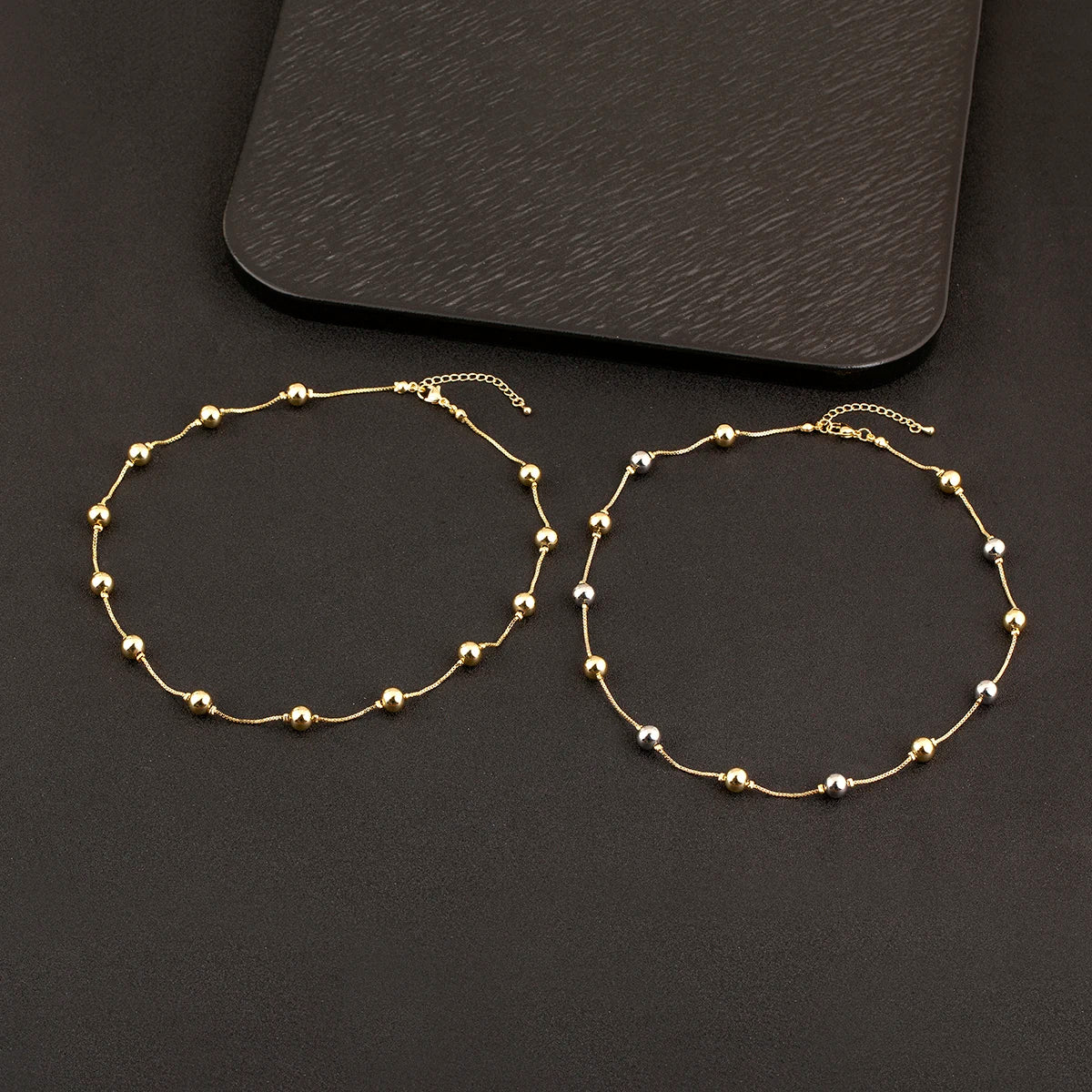 Nidin Simple Fashion Round Beads Necklace For Women Girls OL Style Copper Clavicle Chain Jewelry Accessories Birthday Party Gift