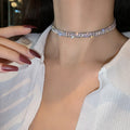 Stainless Steel Shiny Zircon Necklace for Women Simple Adjustable Rhinestones Collar Choker Necklace Fine Jewelry Gifts
