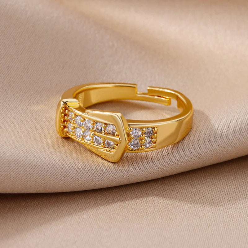 Sparkling Belt-Buckle Statement Ring