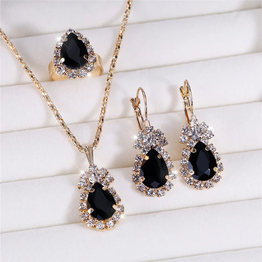 Luxury Female Women Blue Water Drop Wedding Jewelry Set