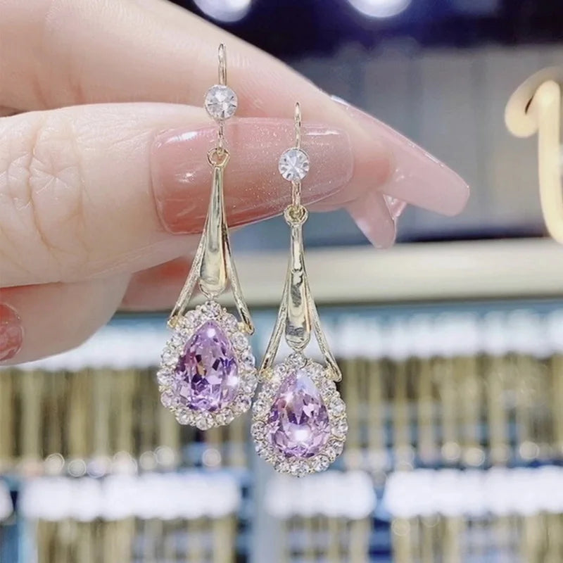 Minimalist Design Hollow Water Drop Earrings for Women Light Luxury Shiny Crystal Pendant Earrings Wedding Jewelry Gifts