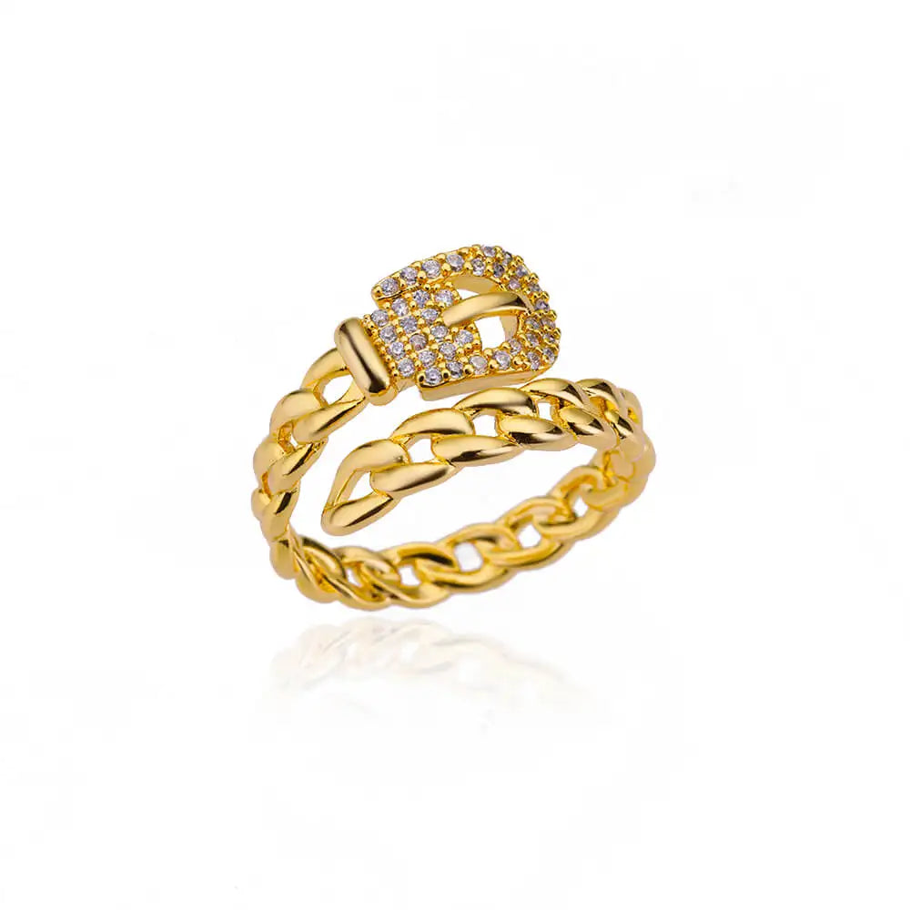 Luxe Golden Chain Ring with Crystal Clasp