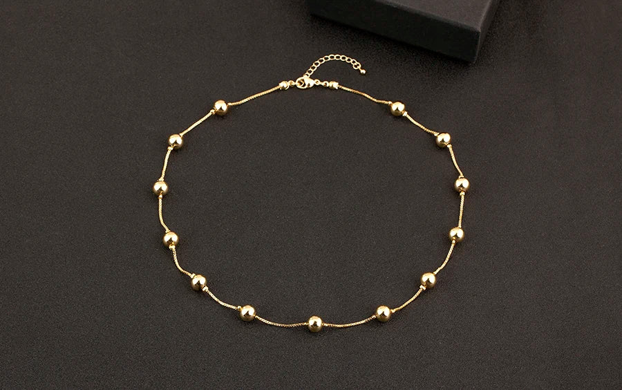 Nidin Simple Fashion Round Beads Necklace For Women Girls OL Style Copper Clavicle Chain Jewelry Accessories Birthday Party Gift