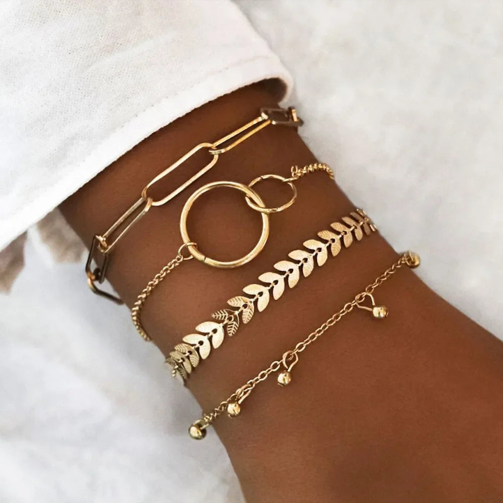 Gold Color Snake Chain Bracelet Set For Women Minimalist Twisted Rope Bangle Girl Fashion Party Jewelry Accessories