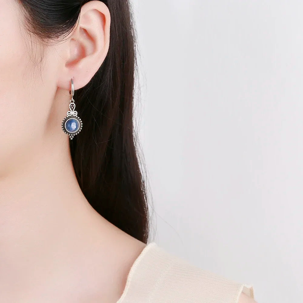 Vintage Blue Gemstone Dangle Earrings