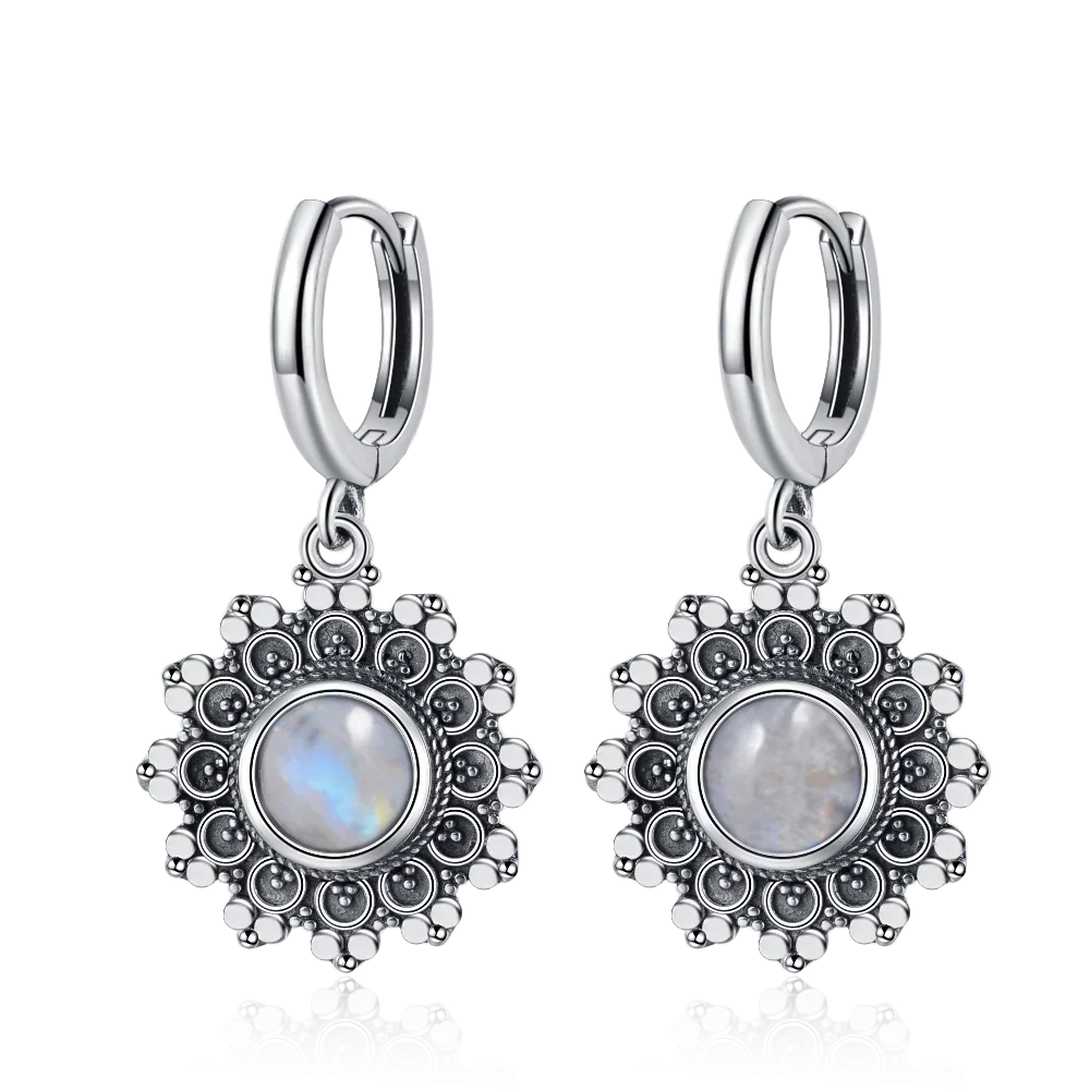 Silver Plated Snowflake Natural Kyanite Earrings for Women Round 6MM Blue Stone Vintage Jewelry Party Anniversary Gifts