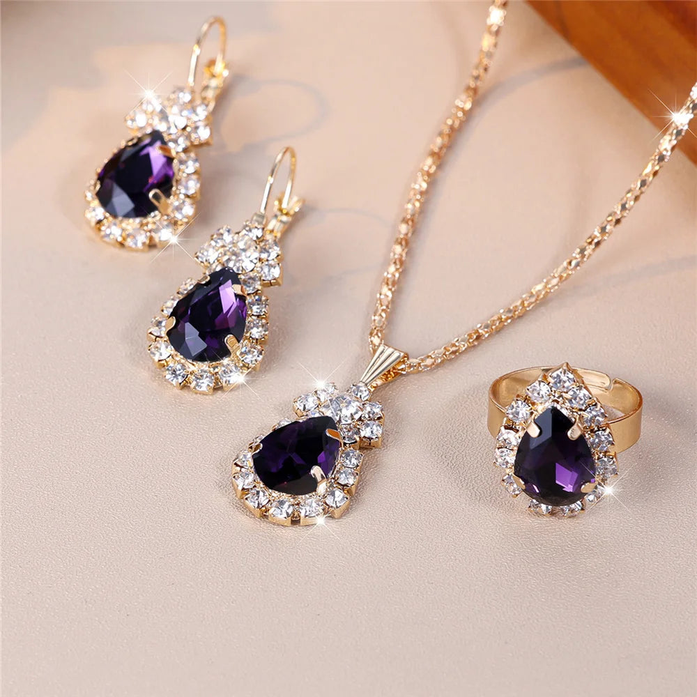 Luxury Female Women Blue Water Drop Wedding Jewelry Set