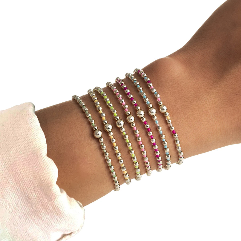 7 Bohemian style colorful rice bead bracelets with multiple layers of stacked beads, women's elastic thread bracelet