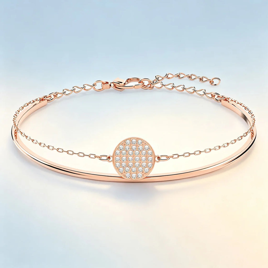 Trendy Dainty Flower Disc Moon Zircon Bracelet, Multi‑Color Adjustable Slider Stackable Wrist Bracelet Fashion Jewellery