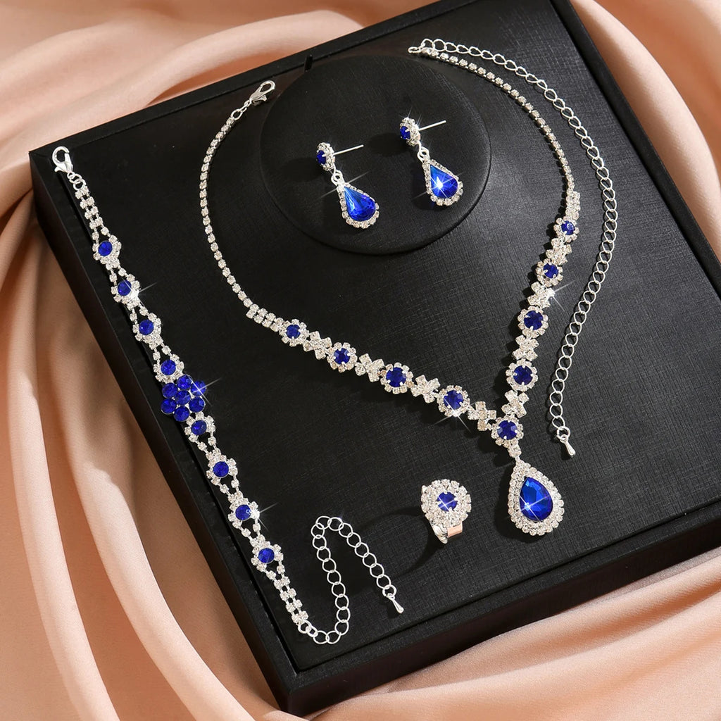 Ladies' Fashion Flower Water Drop Necklace Earrings Bracelet Jewelry Set Suitable for Wedding, Party, Festival Gifts