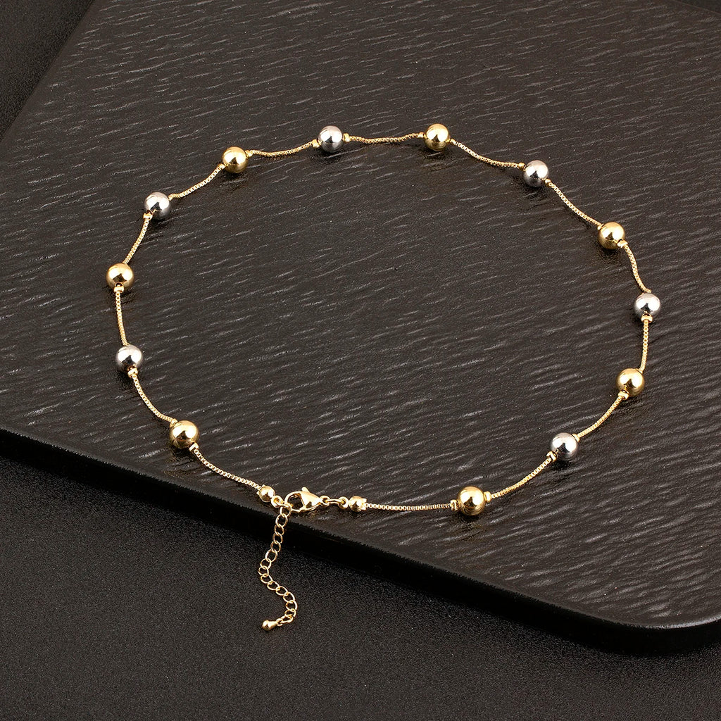 Nidin Simple Fashion Round Beads Necklace For Women Girls OL Style Copper Clavicle Chain Jewelry Accessories Birthday Party Gift