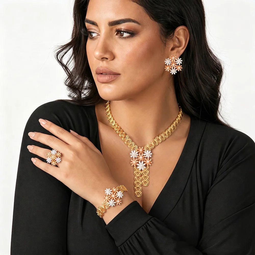 GZJPEI 2026 New African Floral Jewelry Set For Women Colorful Flower Design Fashion Luxury Bridal Wedding Party Jewelry Gift