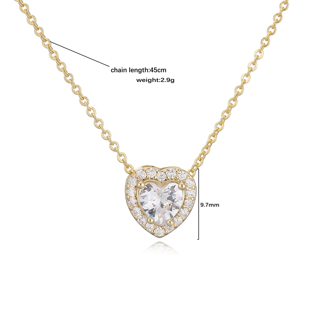 HECHENG Luxury Colored Crystal Heart Pendant Ocean Heart Necklace Brass Golden Plated Material Women's Wedding Necklace