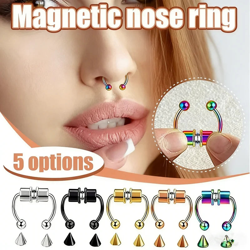 Magnetic fake nose ring, no-pierce nose clip, stainless steel fake piercing hoop, unisex jewelry gift