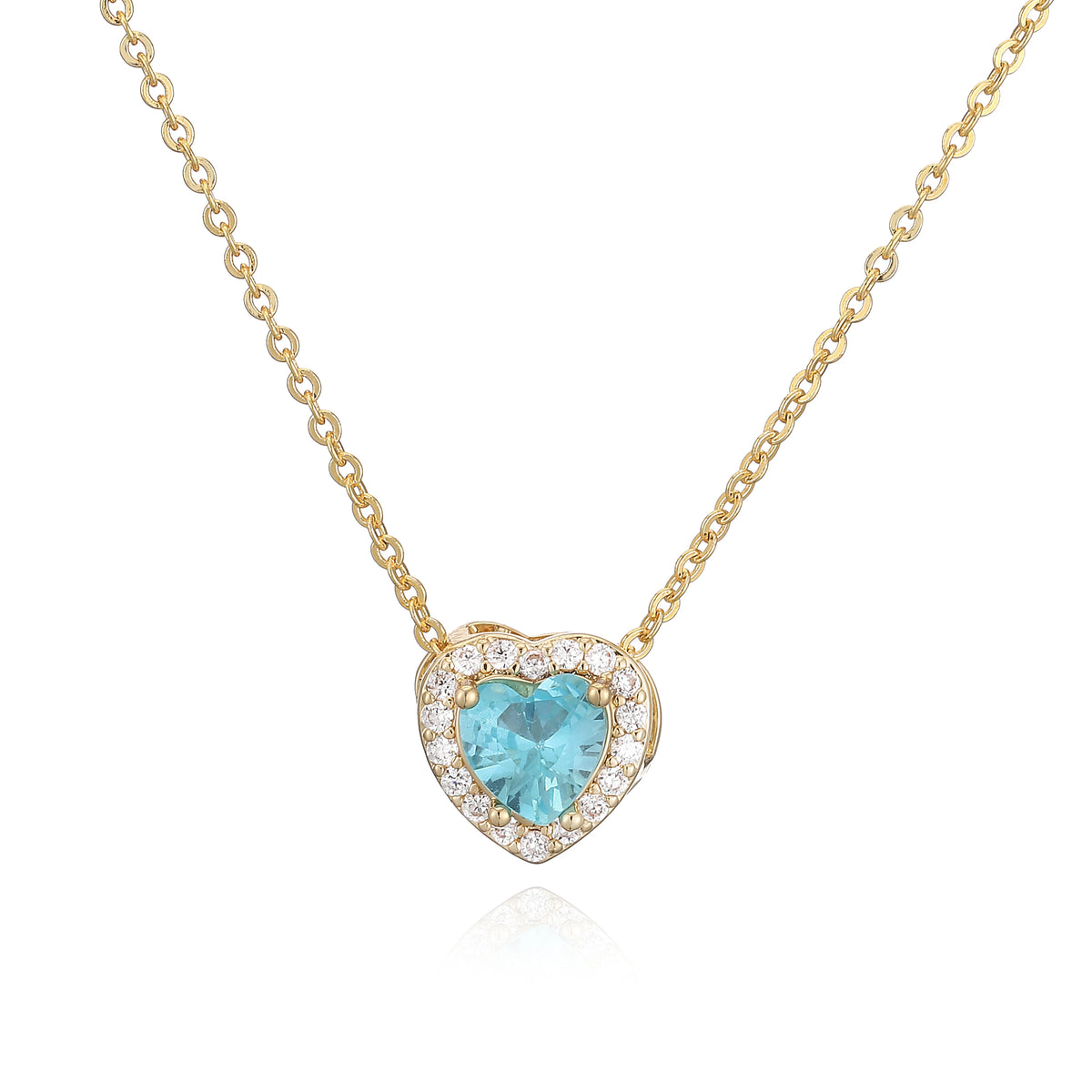 HECHENG Luxury Colored Crystal Heart Pendant Ocean Heart Necklace Brass Golden Plated Material Women's Wedding Necklace
