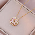 Romantic Sweet Can Open Zircon Clover Choker Necklace for Women Girls Trendy Stainless Steel Chain Luxury Bling Jewelry Gifts