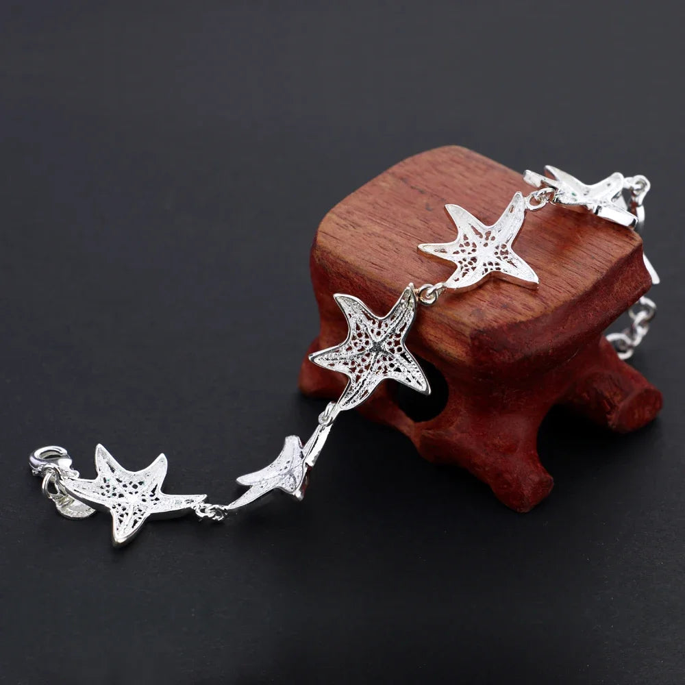 Charm 925 Sterling Silver Bracelets for Women six starfish Chain Fashion Wedding Party Christmas Gifts lady fine Jewelry