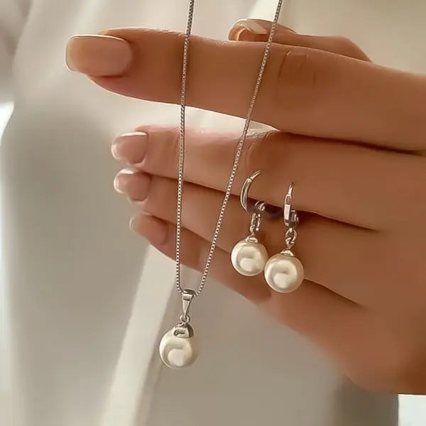 Light Luxury Shining Zircon Imitation Pearl Jewelry Sets for Women Trendy Versatile Necklace Earrings Party Christmas Gifts