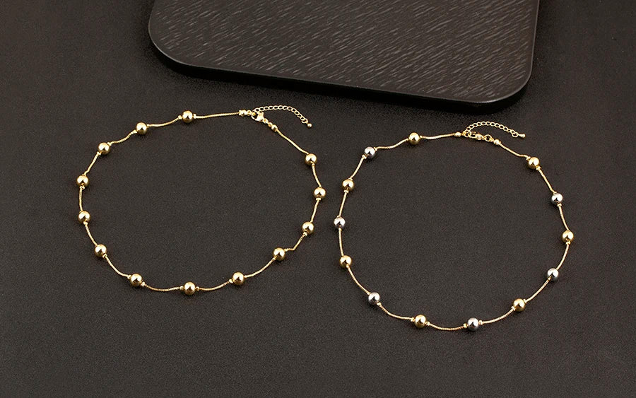 Nidin Simple Fashion Round Beads Necklace For Women Girls OL Style Copper Clavicle Chain Jewelry Accessories Birthday Party Gift