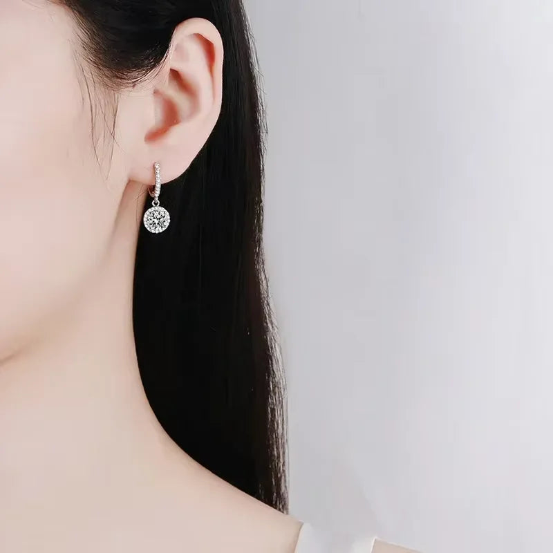 Sparkling Round Halo Dangle Earrings