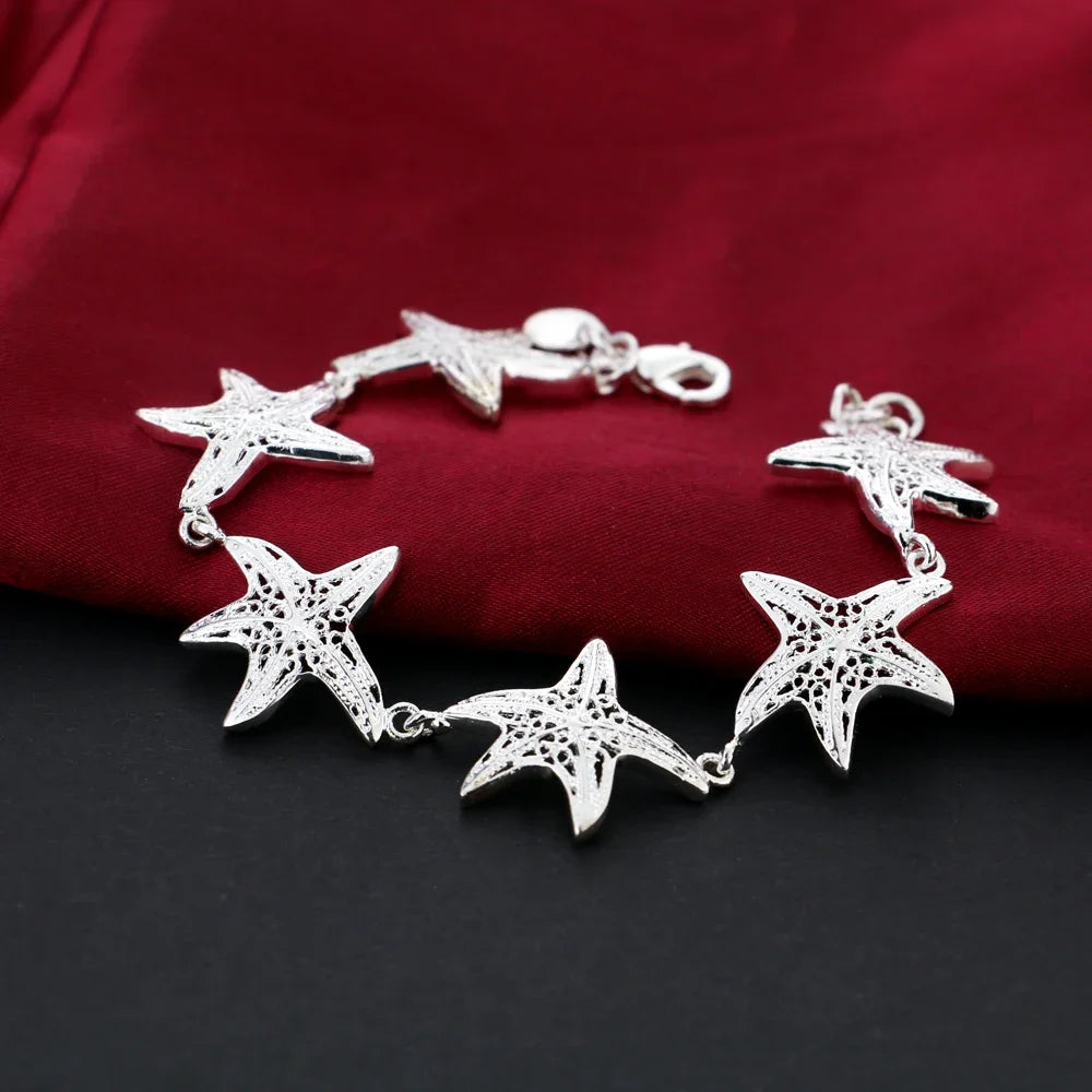 Charm 925 Sterling Silver Bracelets for Women six starfish Chain Fashion Wedding Party Christmas Gifts lady fine Jewelry