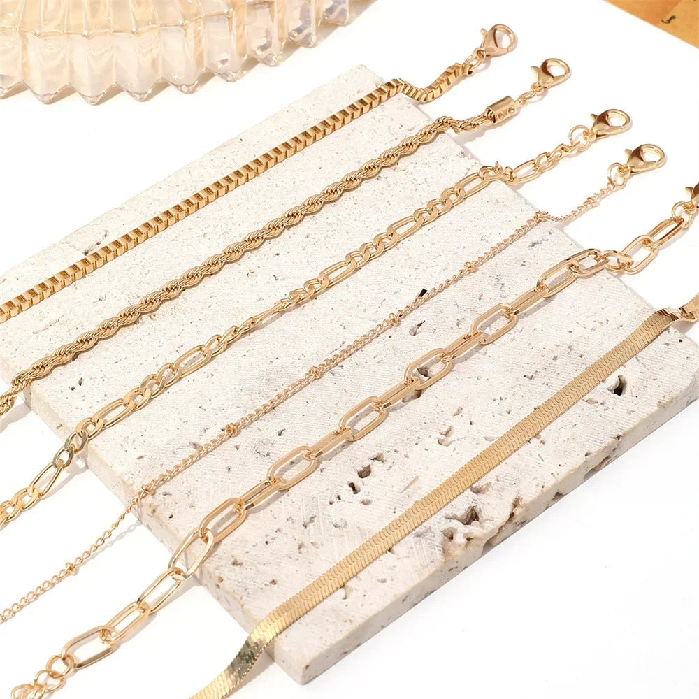 Gold Color Snake Chain Bracelet Set For Women Minimalist Twisted Rope Bangle Girl Fashion Party Jewelry Accessories