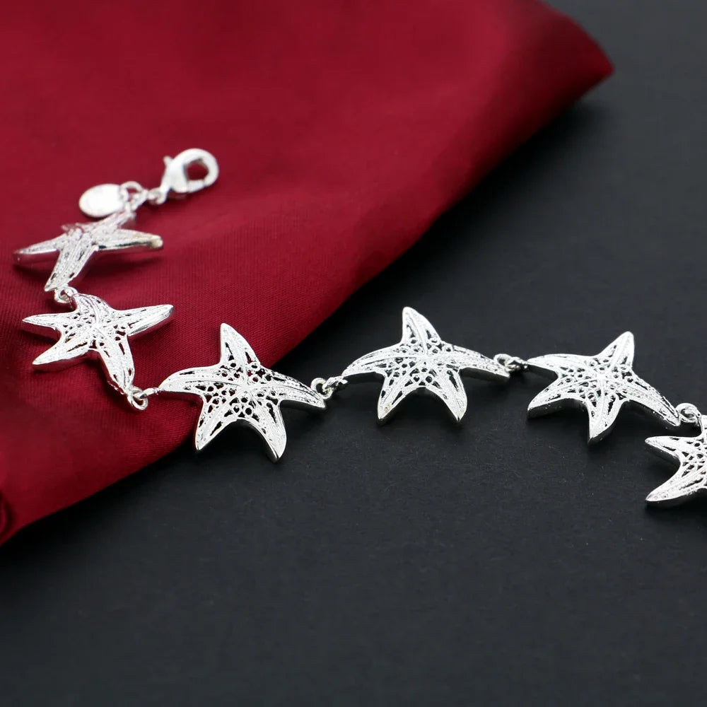 Charm 925 Sterling Silver Bracelets for Women six starfish Chain Fashion Wedding Party Christmas Gifts lady fine Jewelry