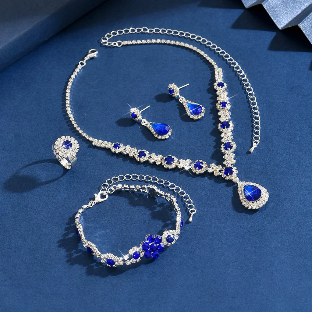Ladies' Fashion Flower Water Drop Necklace Earrings Bracelet Jewelry Set Suitable for Wedding, Party, Festival Gifts