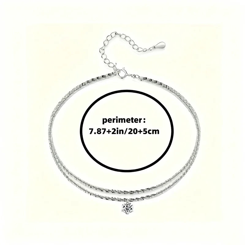 Silver-Tone Layered Anklet with Sparkling Charm