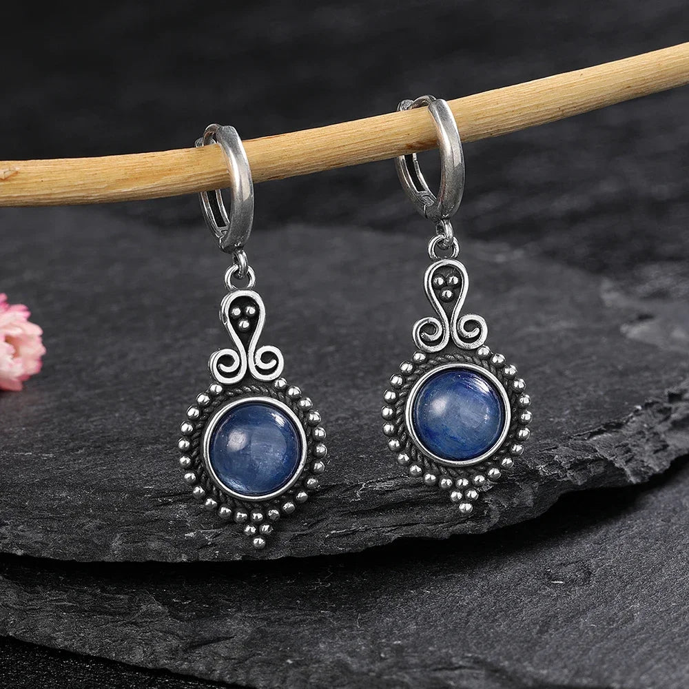 Vintage Blue Gemstone Dangle Earrings