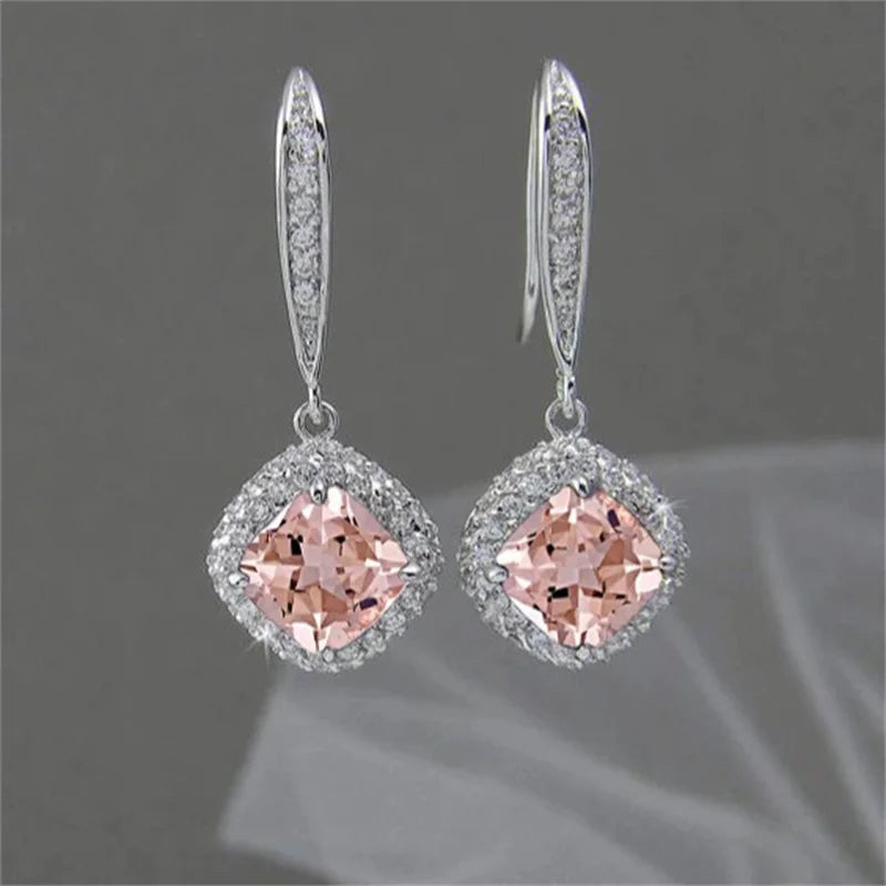 Exquisite Fashion Silver Color Inlaid White Zircon Dangle Earring for Women Trendy Party Engagement Wedding Jewelry