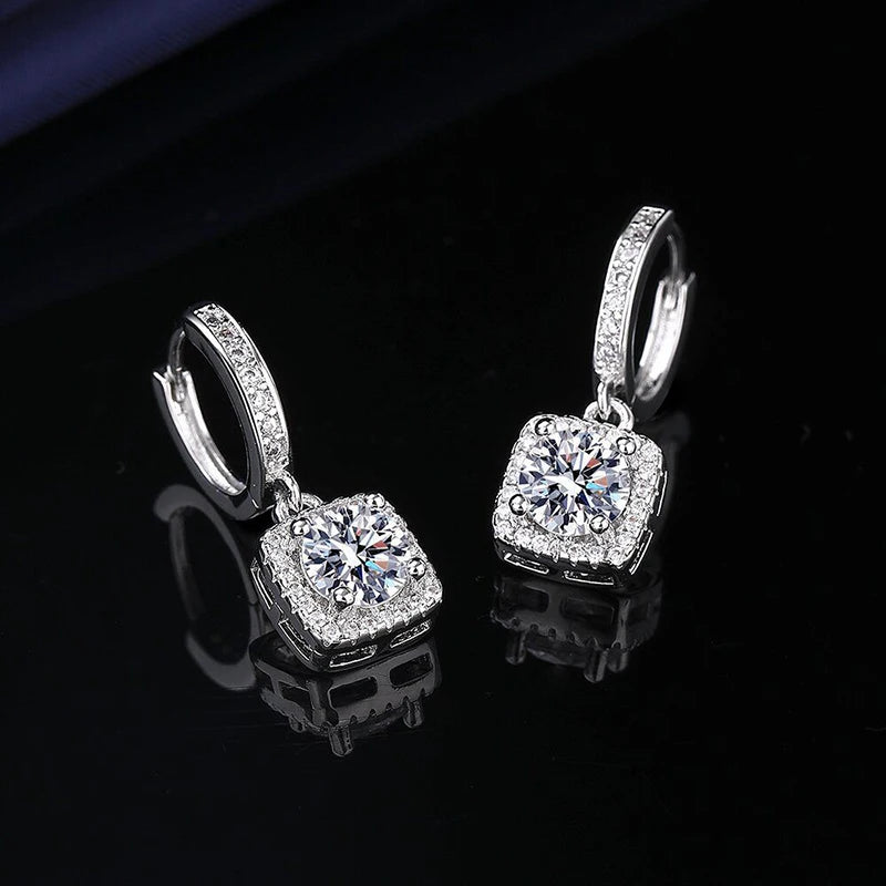 Elegant Moissanite Square Drop Earrings