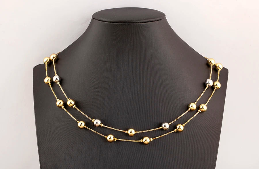 Nidin Simple Fashion Round Beads Necklace For Women Girls OL Style Copper Clavicle Chain Jewelry Accessories Birthday Party Gift