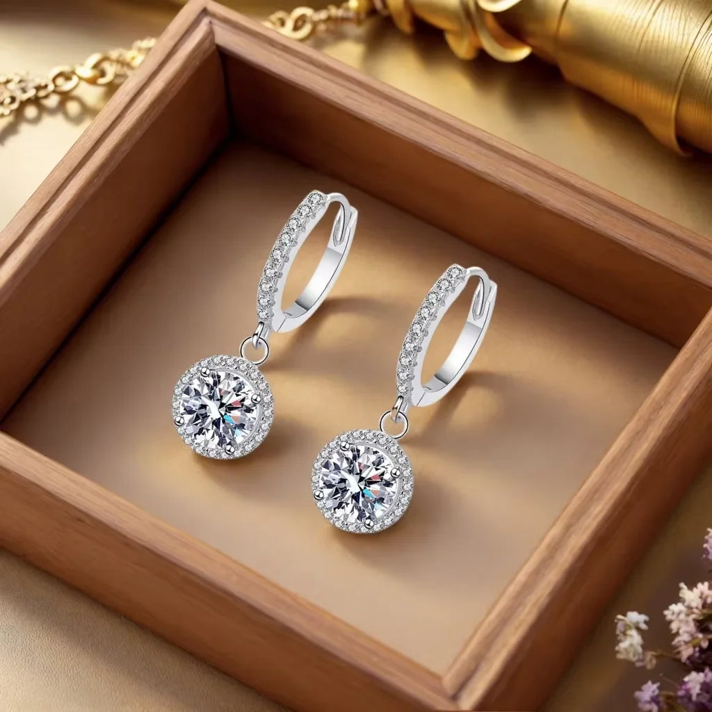 Sparkling Round Halo Dangle Earrings
