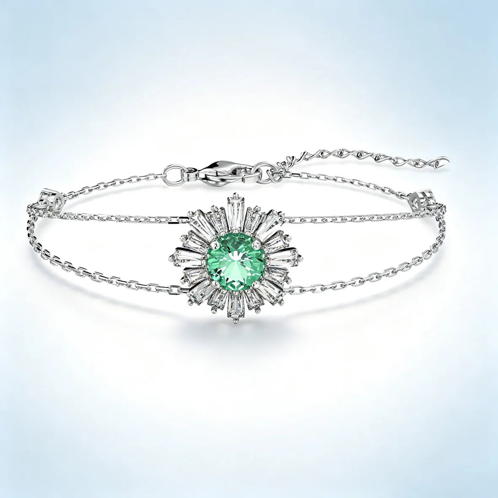 Trendy Dainty Flower Disc Moon Zircon Bracelet, Multi‑Color Adjustable Slider Stackable Wrist Bracelet Fashion Jewellery