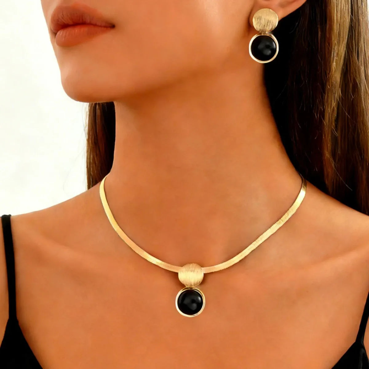 Golden Pearl Pendant Necklace & Drop Earrings Set