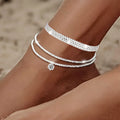 Silver-Tone Layered Anklet with Sparkling Charm